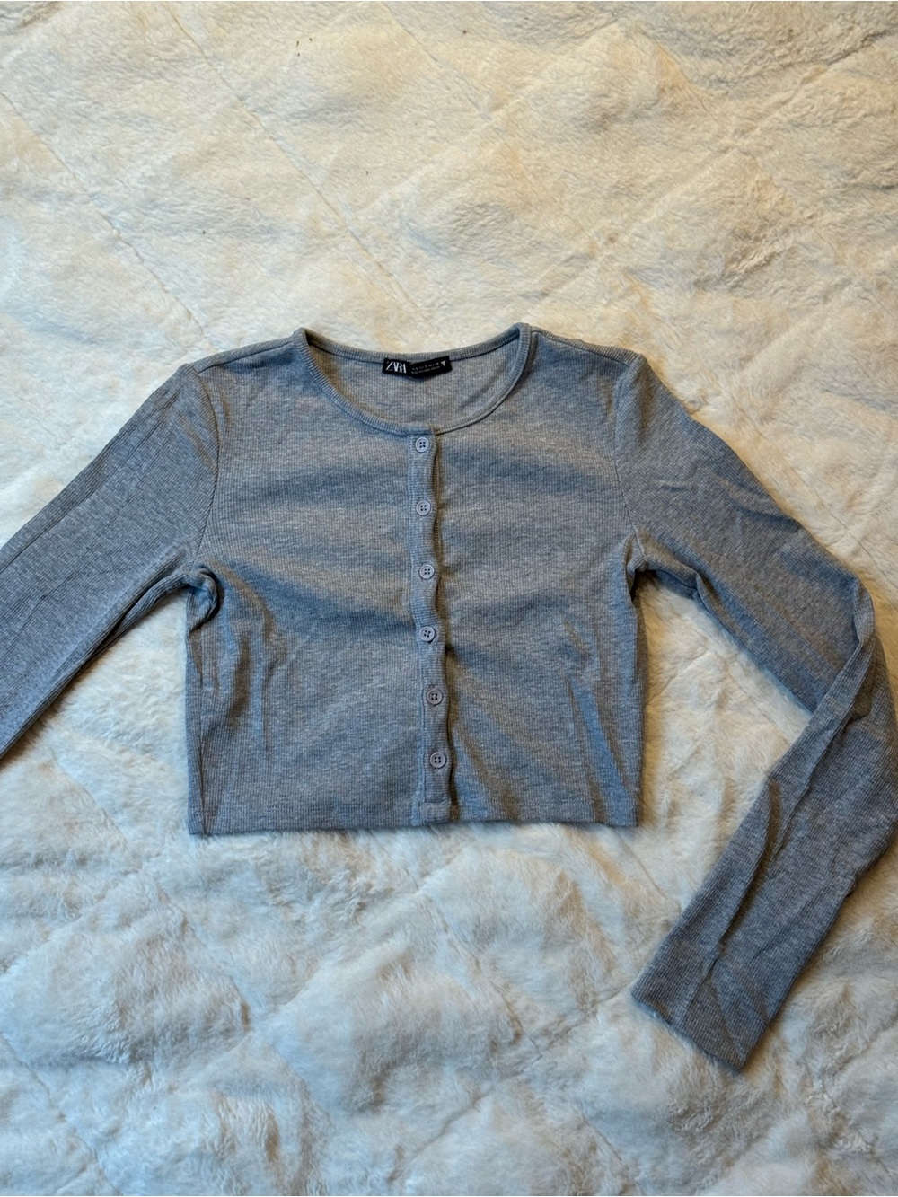 Zara Light Gray Cropped Button Cardigan